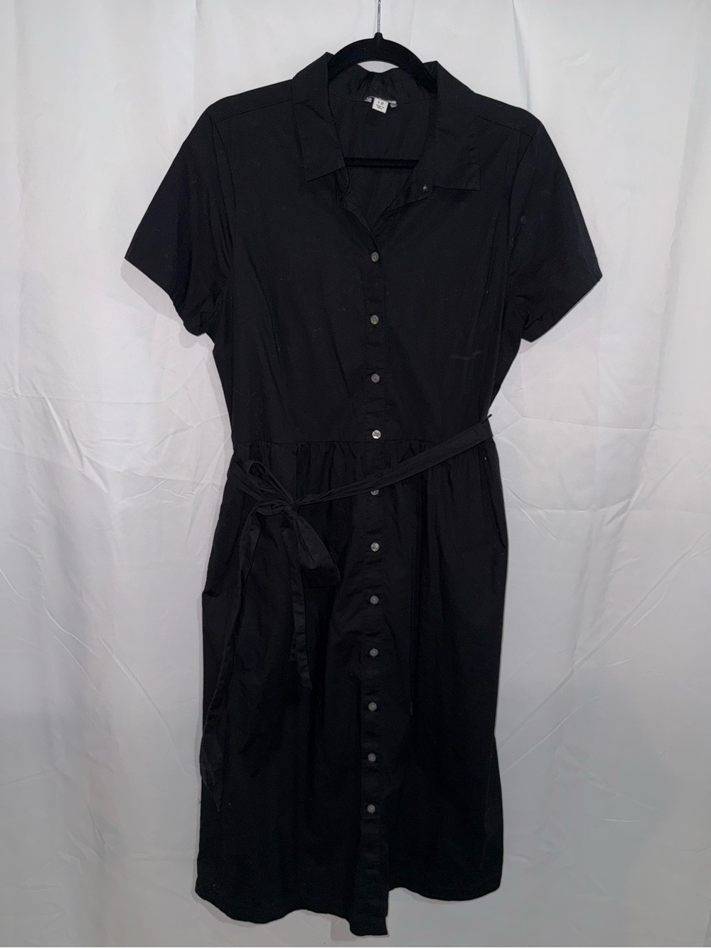 J Crew Black Button-Front Shirt Dress with Tie Waist - size 12
